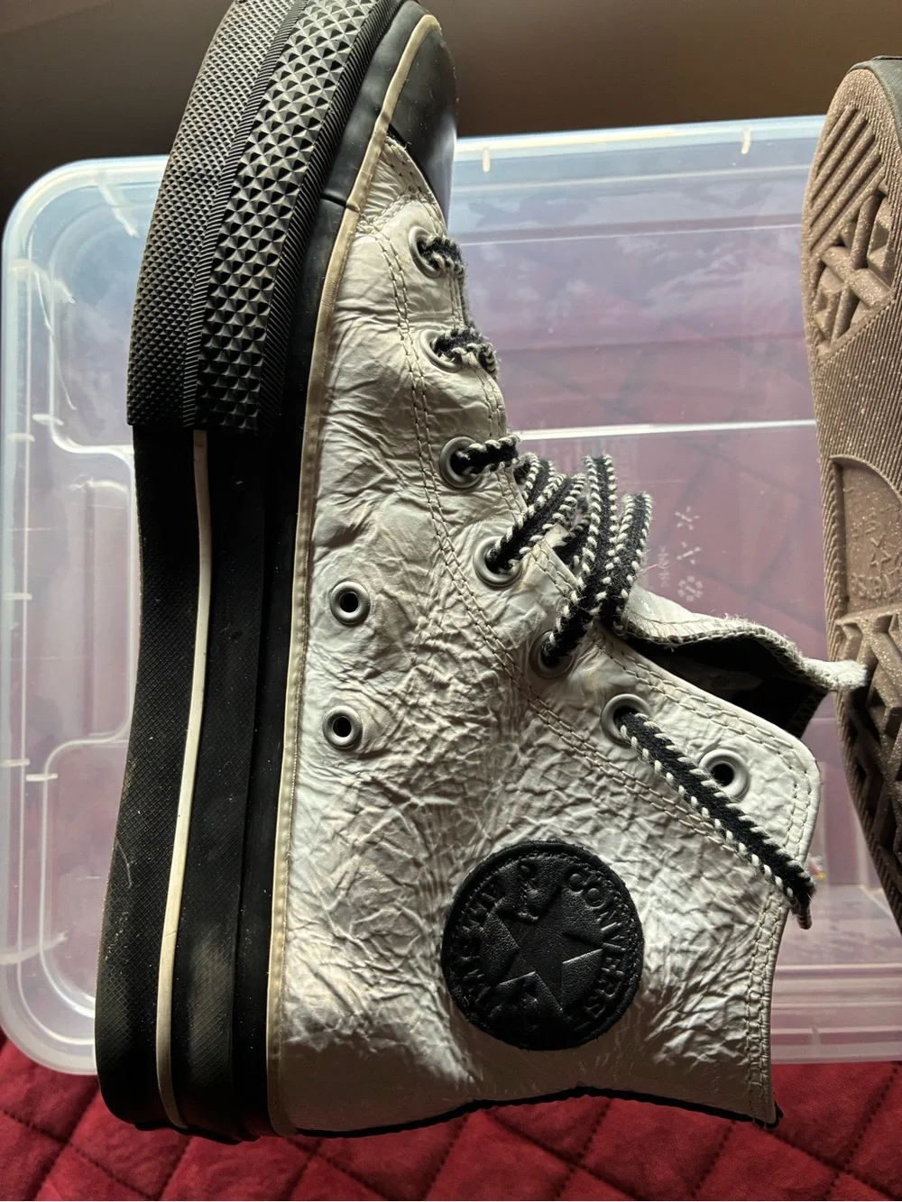 Custom Live/Life Converse Women's High-Top Sneakers with Black trim.
